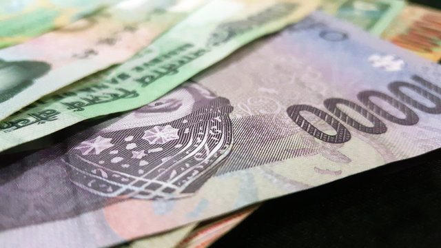 Close up of various country currency note. Soft focus and selective focus image