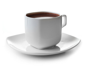 White cup of cacao, isolated on white