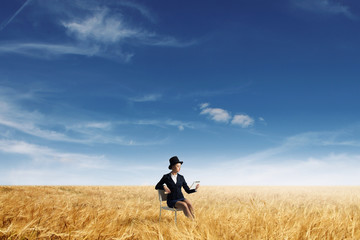 Girl in black cylinder