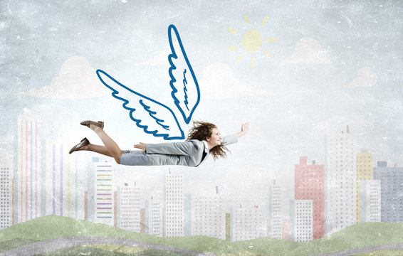 Woman flying high