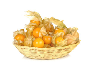 Cape gooseberry (physalis) in basket isolated on white backgroun