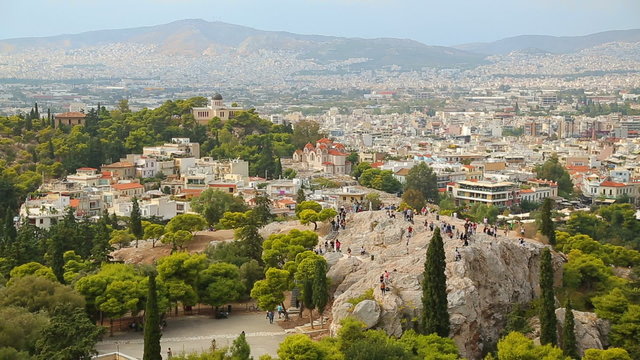 Amazing aerial shot of Areopagus hill in Athens, beautiful view of tourist city