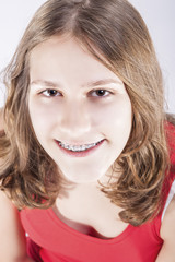 Naklejka premium Medicine and Dental Concepts and Ideas. Smiling Teenager Girl Te