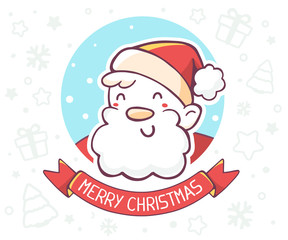 Vector illustration of head of santa claus with red ribbon on wh