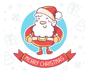 Vector illustration of standing full length santa claus with red