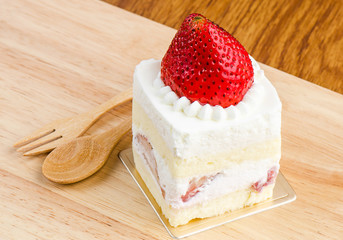 Strawberry cake on wooden background, Cake with strawberries.