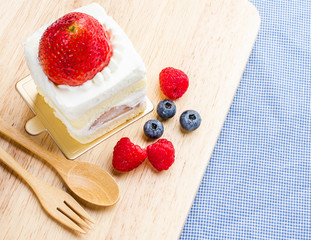 Strawberry cake on wooden background, Cake with strawberries.