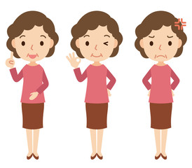 中年女性　表情　ポーズ　セット