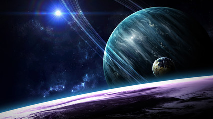 Obraz na płótnie Canvas Universe scene with planets, stars and galaxies in outer space showing the beauty of space exploration. Elements furnished by NASA
