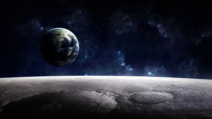 High Resolution Planet Earth view from the moon surface. Elements of this image are furnished by NASA