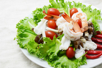Seafood salad and chili