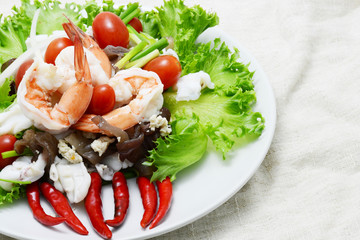 Seafood salad and chili
