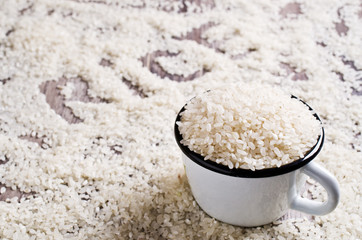 Raw white rice.