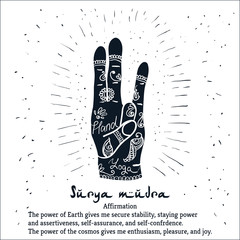 Element yoga Surya mudra hands with mehendi patterns.