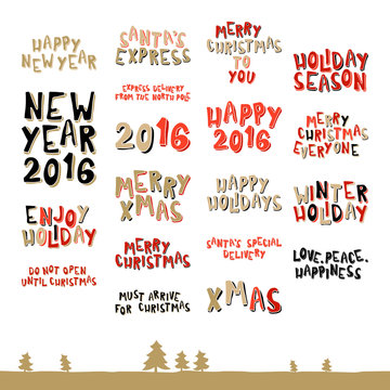 A large collection of Christmas greeting phrases