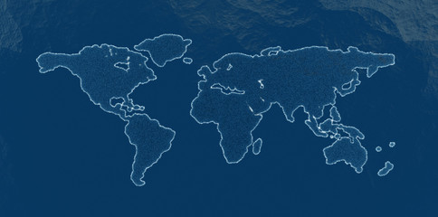 3d illustration of continents of the globe in the form of a circuit surrounded by water.