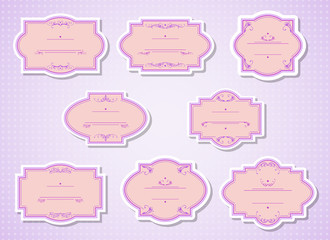 Vector set of labels and tags with frames and decorative elements.