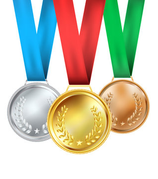 set of medals composition on white