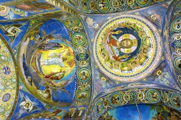Interior of Church of the Savior on Spilled Blood (Cathedral of Resurrection of Christ). Architectural landmark and a unique monument to Alexander II.