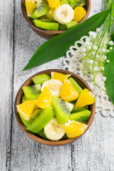 Fruit salad with kiwi, banana and orange
