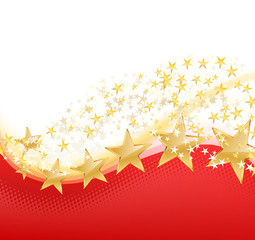 vector illustration of golden stars flying on red