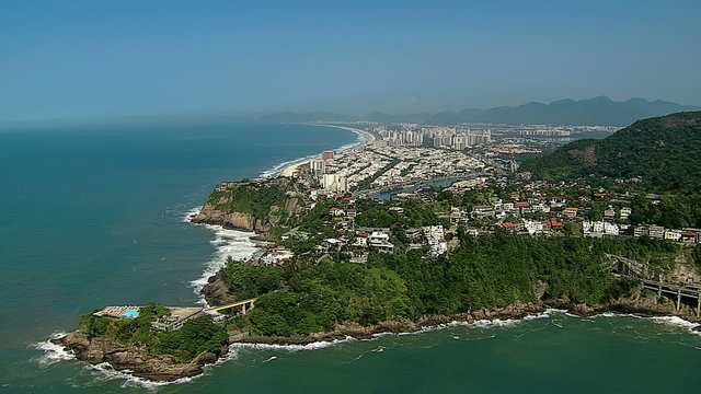 Flying above Barra da Tijuca coast, Rio de Janeiro, Brazil