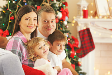 Christmas family portrait in home holiday living room