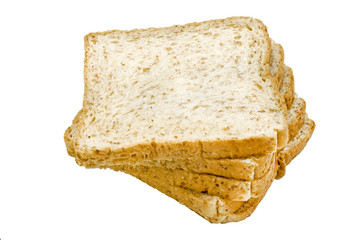 Whole wheat bread slices on white background, Isolate image