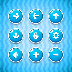 Game Buttons with Icons Set 1. Vector GUI elements for mobile games
