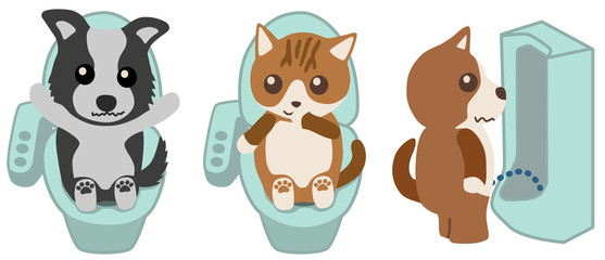 便座でトイレをする犬と猫