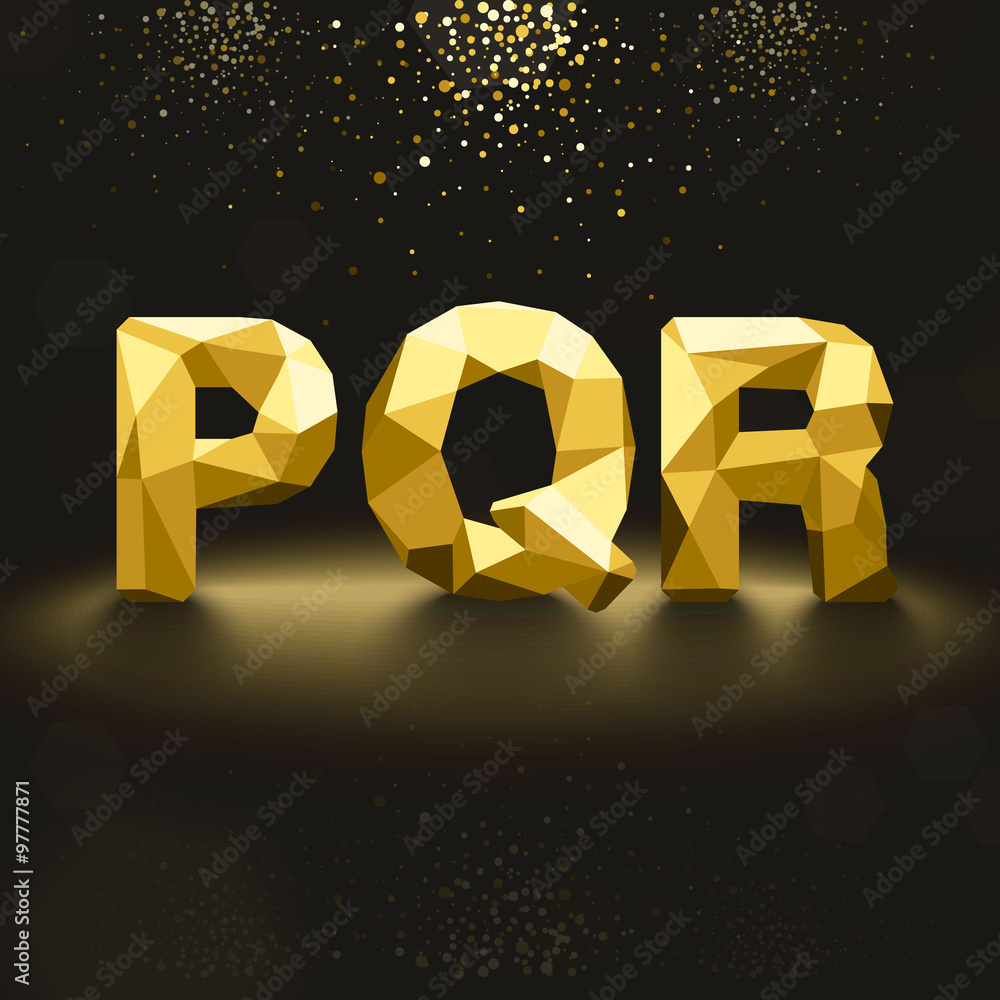 Poster vector golden lowpoly font from p to r