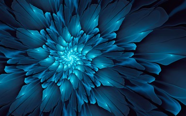 Abstract fractal background, glossy blue spiral with glowing core © jagerion