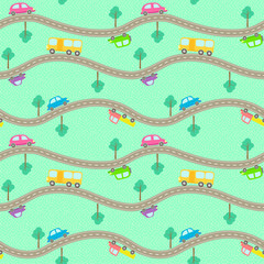 Obraz premium Seamless pattern with roads and cars.