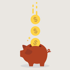Saving money in piggy bank. Saving money concept illustration.