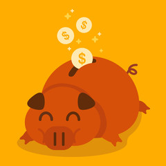 Big fat pig piggy bank. Saving concept flat design illustration.