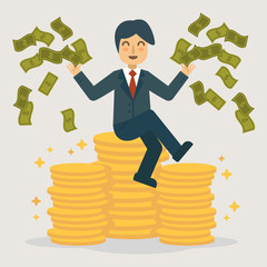 Successful businessman throwing money. Business concept vector illustration.