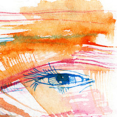 Abstract watercolor background with one eye