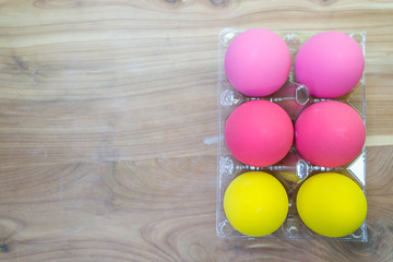 colorful of preserved egg on wood background