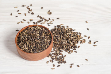 Seeds of a milk thistle (Silybum marianum, Scotch Thistle, Maria