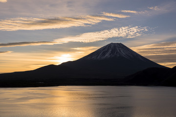 本栖湖の富士山日の出