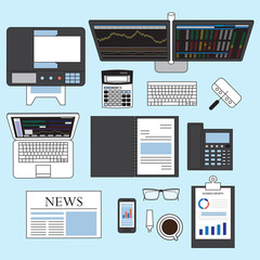 Workplace of designer with devices for work,Flat designed banner