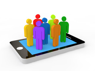 3d colorful men on a mobile phone