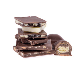 chocolate with nuts isolated on white background.Selective focus.