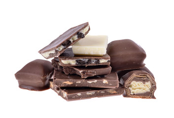 chocolate with nuts isolated on white background.Selective focus.