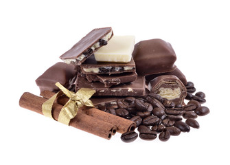 chocolate with nuts isolated on white background.Selective focus.