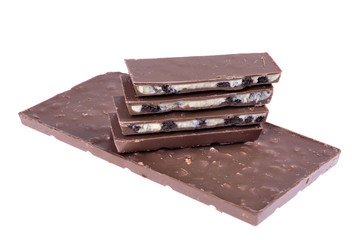 chocolate with nuts isolated on white background.Selective focus.