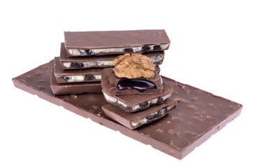 chocolate with nuts isolated on white background.Selective focus.