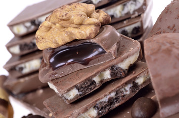 chocolate with nuts in close-up.Selective focus