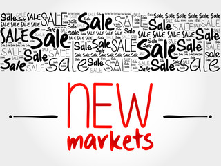 New Markets word cloud background, business concept