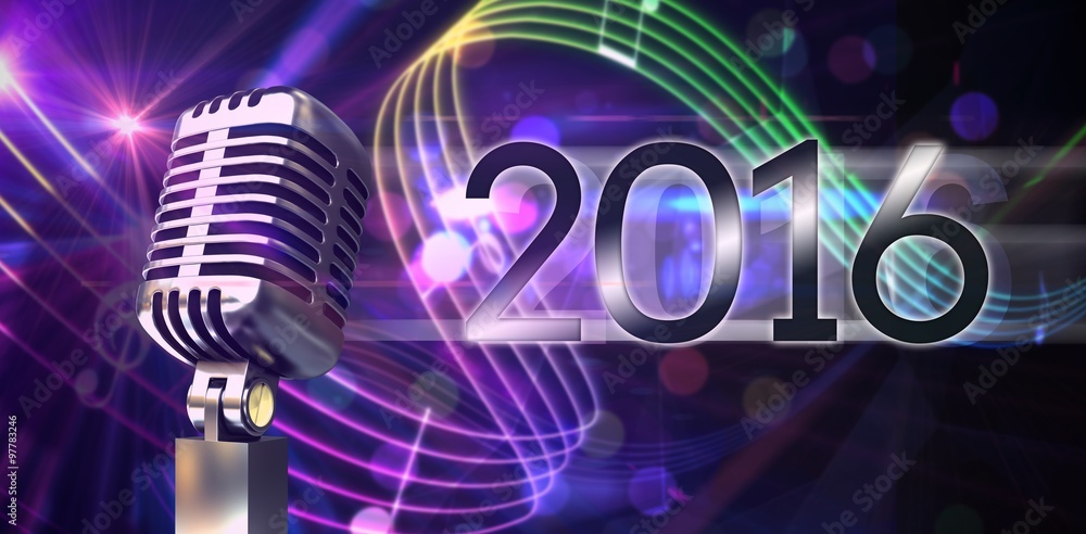 Poster composite image of digitally generated retro chrome microphone